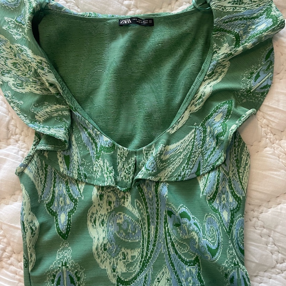 Zara Emerald Green Patterned Blouse